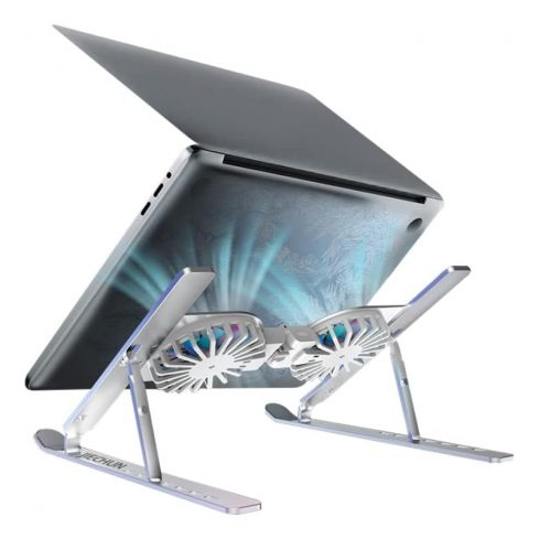JIECHUN Portable Aluminum Laptop Stand With Cooling Fan - Silver 