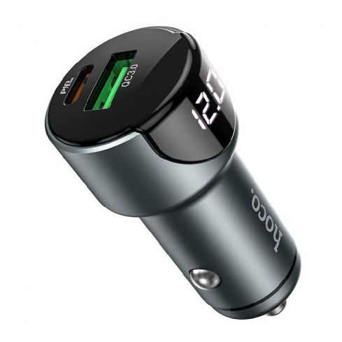 Hoco Z42 Dual Ports Car Charger with LED Display - Black