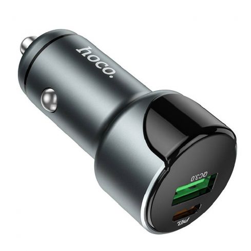 Hoco Z42 Dual Ports Car Charger with LED Display - Black