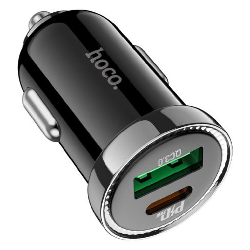 Hoco Z44 PD Car charger With USB-C to Lightning Cable, 20W - Black