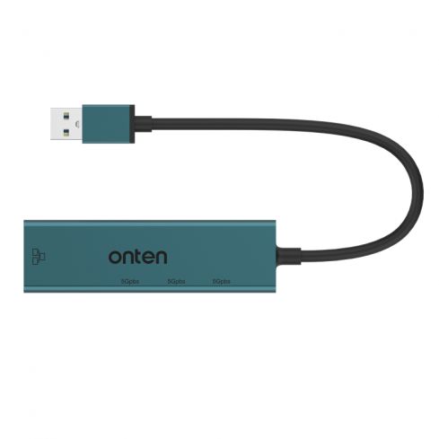 Onten USB 3.0 100M network card + 3 ports HUB Gigabit Ethernet Adapter, OTN-5221 - Green