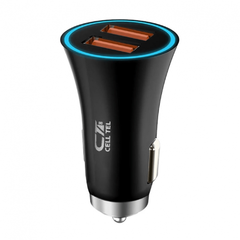 سيل تيل تيربو 10 شاحن سيارة مع منفذي USB 3A وشحن سريع 20 وات - أسود