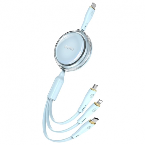 ويوو Wi-C023 سلسلة Vigor كابل شحن ونقل بيانات 3 في 1 (Type-C، Lightning، Micro USB) بقوة 100 واط وطول 1.5 متر - أزرق