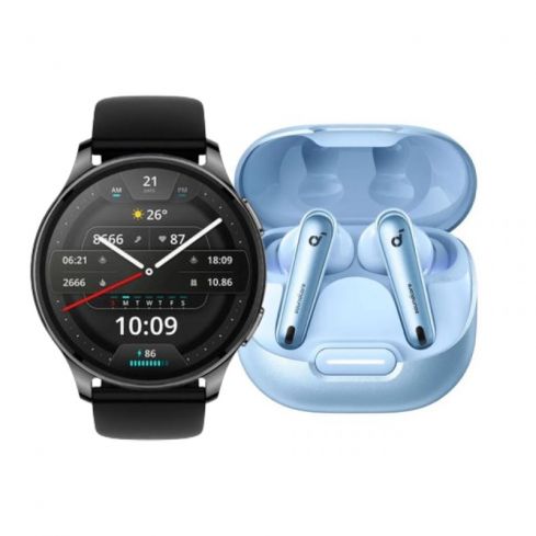 Amazfit Pop 3R Smartwatch - Black & Soundcore Anker Liberty 4 NC Earbuds - Blue