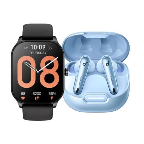 Amazfit Pop 3S Smartwatch - Black & Soundcore Anker Liberty 4 NC Earbuds - Blue