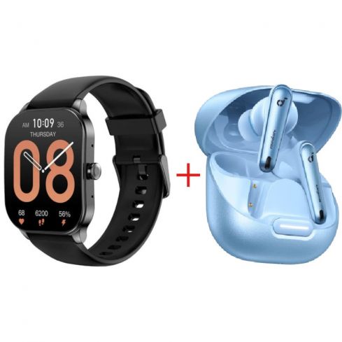 Amazfit Pop 3S Smartwatch - Black & Soundcore Anker Liberty 4 NC Earbuds - Blue