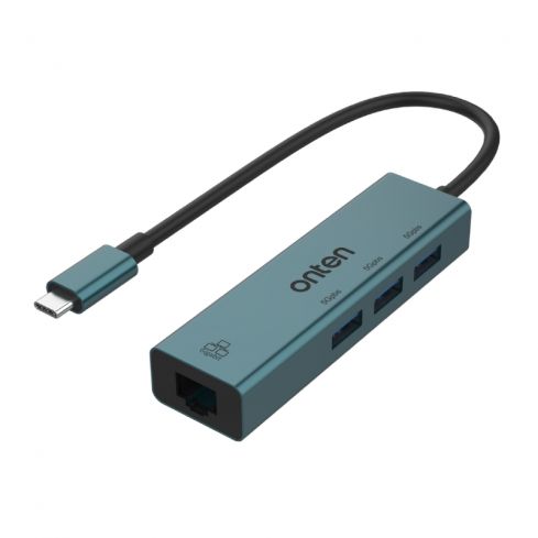  اونتن موزع USB-C إلى 3 منافذ USB 3.0 مع محول جيجابت إيثرنت OTN-9593 - أخضر
