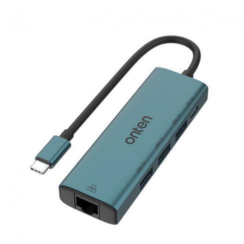 Onten 5 in 1 USB-C / Type-C to USB 3.0 HUB with 5V Input & 100Mbps Network Card, UC121 - Black