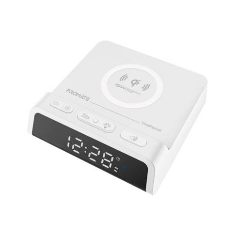 Promate Charge Wireless LED And Alarm Clock With 15w 2 In 1 USB Port Snooz Volume Control 