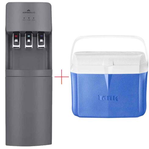 Armadillo Water Dispenser 3-Tap With Energy Saving Container ( Water bottle on top ) + Tank Ice Box Tank -10 Liter - Blue