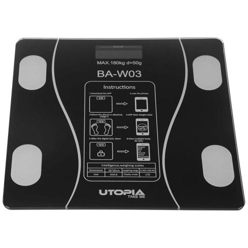 Utopia Glass Personal Scale, Digital, 180 Kg - Black - Ba-W03