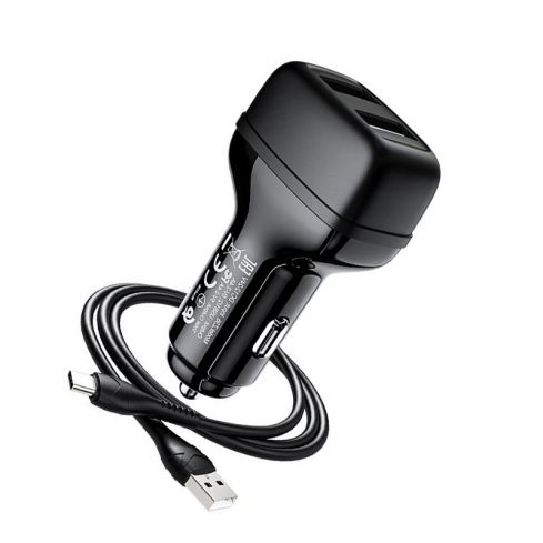 Hoco Z36 Car Charger Dual Port USB-A to Type C  - Black