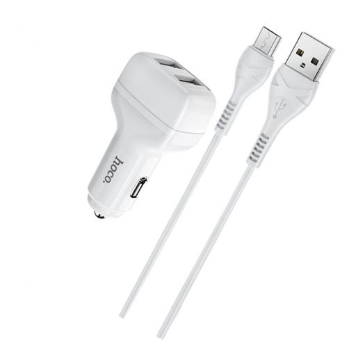 Hoco Z36 Car Charger Dual Port USB-A to Micro - White