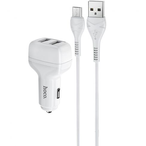 Hoco Z36 Car Charger Dual Port USB-A to Micro - White