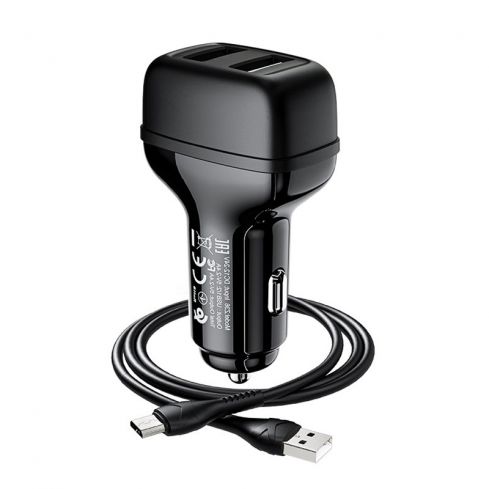 Hoco Z36 Car Charger Dual Port USB-A to Micro - Black