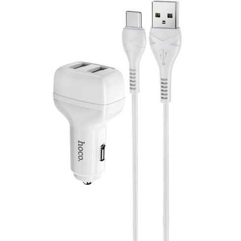 Hoco Z36 Car Charger Dual Port USB-A to Type C  - White