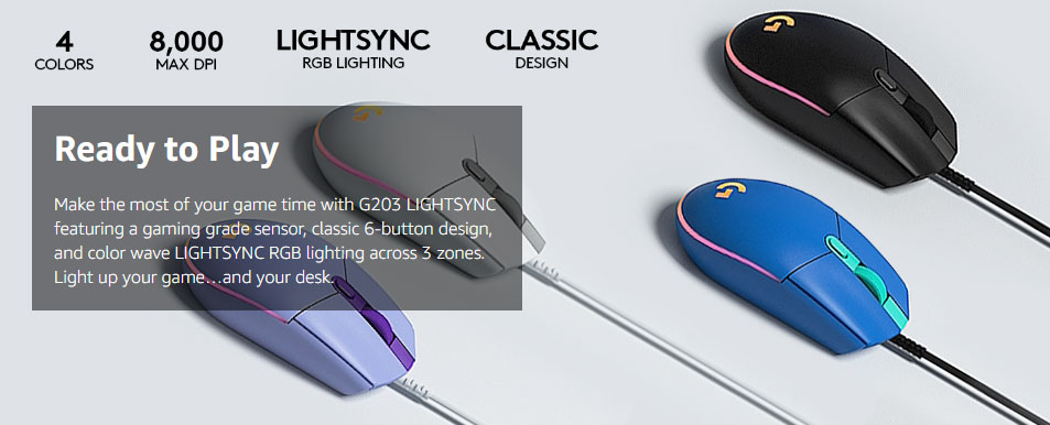 Logitech Mouse Lightsync Optical Gaming G203