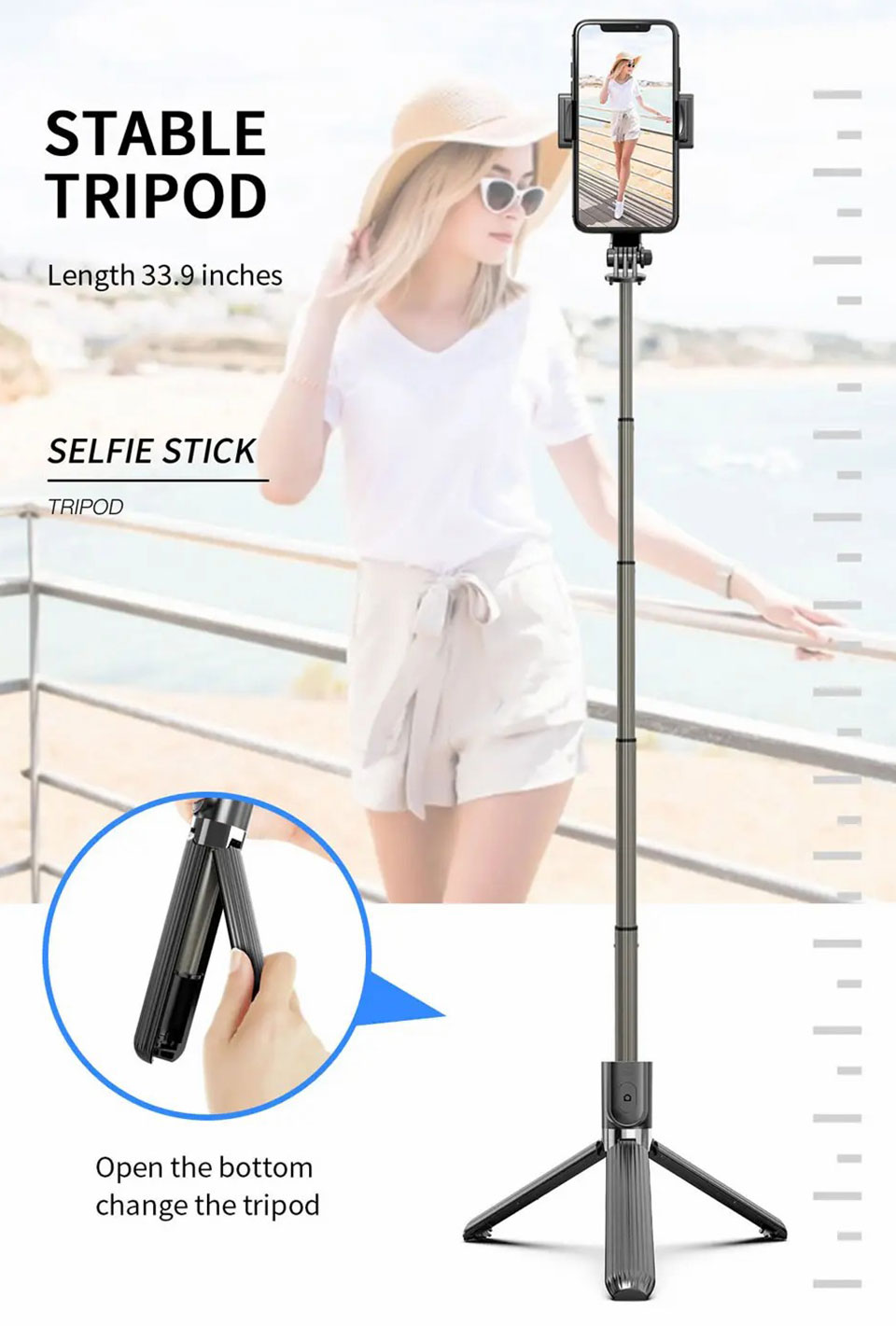 Wyl L08 Wireless Selfie Stick Tripod Gimbal Stabilizer - Black