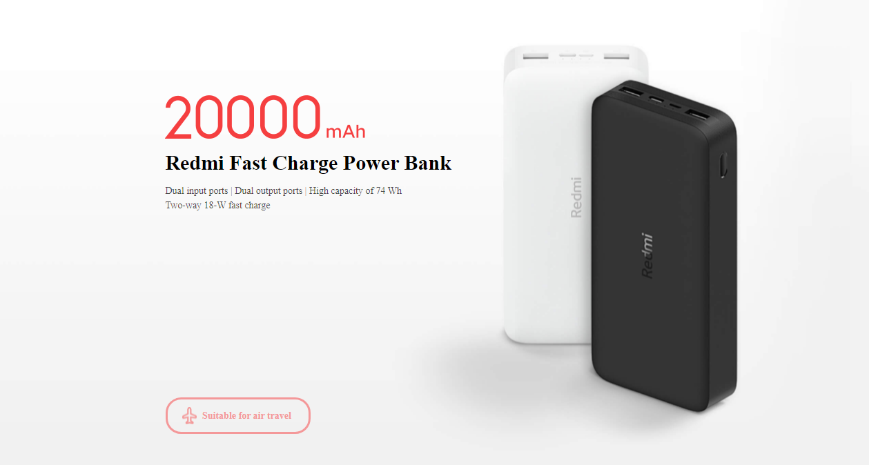 Xiaomi Redmi Power Bank, 20000mAh, 18W