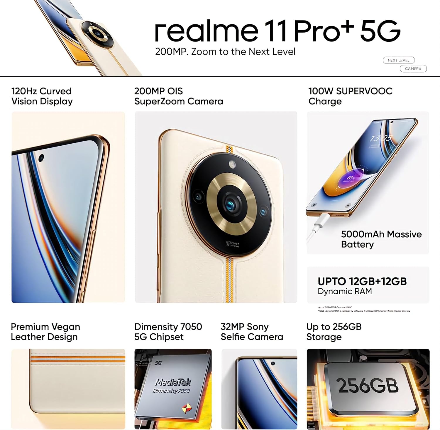 realme 11 Pro+ 5G 12+512GB Smartphone, Cámara SuperZoom OIS de 200